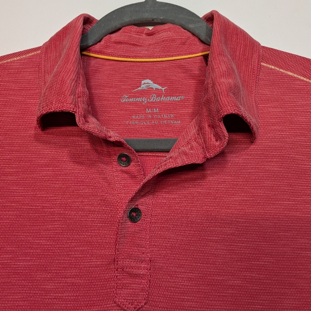 Tommy Bahama S/S Salmon W/Yellow Thread Detail, Casual Men's Polo Shirt,Size Med